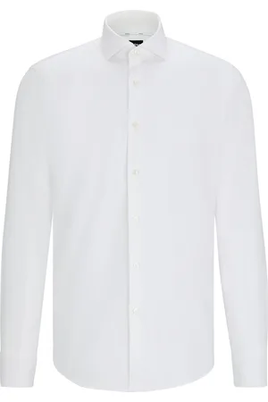 HUGO BOSS Camisa regular fit en sarga de algodón elástico de planchado fácil