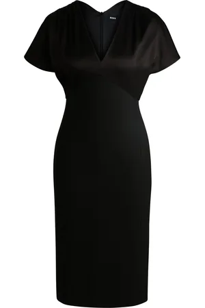 HUGO BOSS Vestido slim fit de mezcla de materiales con escote en pico