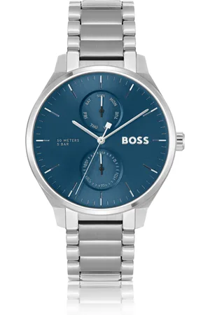HUGO BOSS Reloj de acero inoxidable con esfera azul y pulsera de eslabones