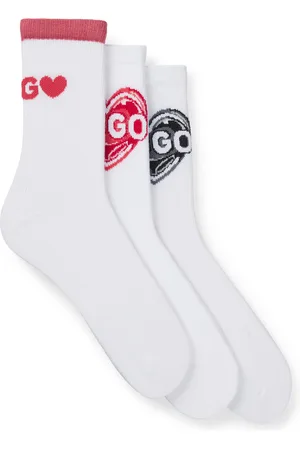 HUGO BOSS Paquete de tres pares de calcetines cortos de algodón con logos