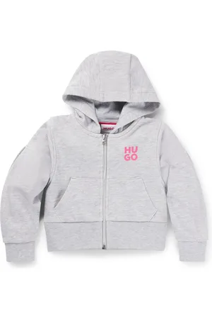 HUGO BOSS Sudadera de cremallera con capucha para niños de algodón con logos estampados