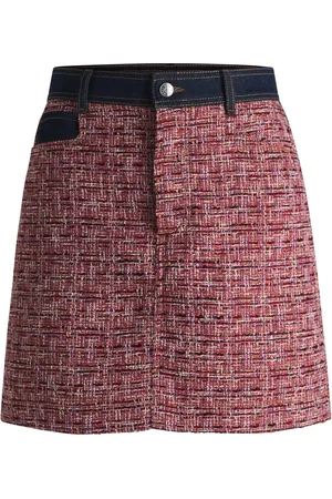 HUGO BOSS Falda evasé de tweed multicolor con ribetes de denim