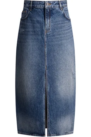 HUGO BOSS Falda midi de denim con abertura delantera