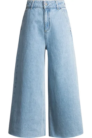 HUGO BOSS Vaqueros tobilleros de pernera ancha en denim azul medio