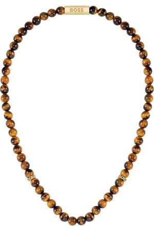 HUGO BOSS Collar con cuentas de ojo de tigre y discos de la marca