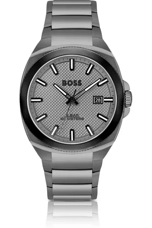 HUGO BOSS Reloj con pulsera de eslabones grises y esfera en guilloché tonal