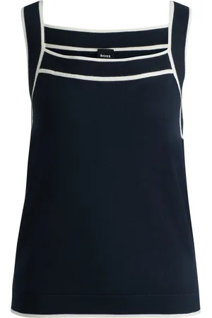HUGO BOSS Camiseta de tirantes de punto con cuello ancho y ribetes en contraste