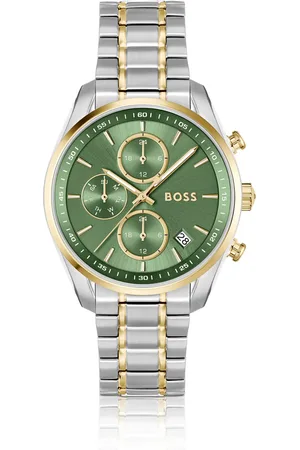 HUGO BOSS Reloj a dos tonos con esfera verde y pulsera de cinco eslabones