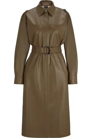 HUGO BOSS Vestido camisero de piel sintética perforada con cinturón