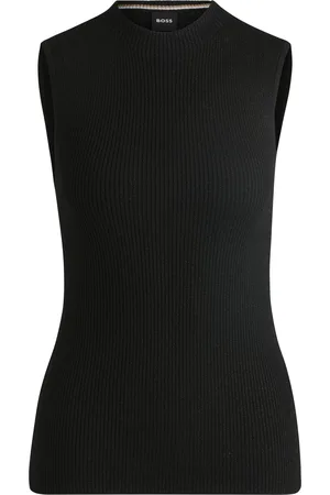 HUGO BOSS Top sin mangas en canalé con efecto brillante