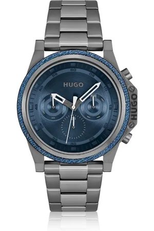 HUGO BOSS Reloj con pulsera de eslabones, esfera azul y bisel de denim