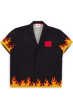 HUGO BOSS Camisa para niños con ilustración de llamas y etiqueta con logo
