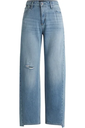 HUGO BOSS Vaqueros de denim azul con pernera ancha y dobladillo escalonado