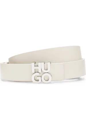 HUGO BOSS Cinturón de piel italiana con logo apilado en la hebilla