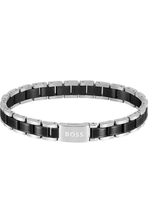 HUGO BOSS Brazalete de acero plateado chapado en negro