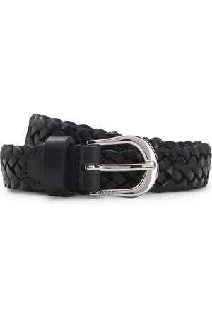 HUGO BOSS Cinturón de piel trenzada con hebilla plateada pulida