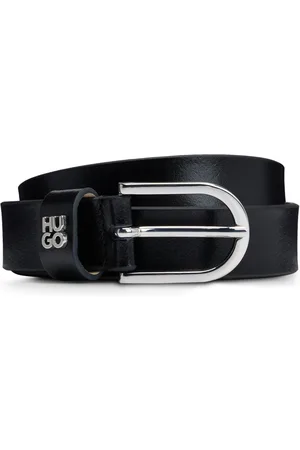 HUGO BOSS Cinturón de piel italiana con adorno metálico con logo apilado