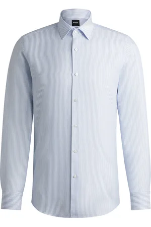 HUGO BOSS Camisa slim fit a rayas de mezcla de lino