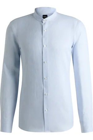 HUGO BOSS Camisa slim fit a rayas en sarga de lino