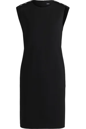 HUGO BOSS Vestido recto de tejido elástico con botones en los hombros