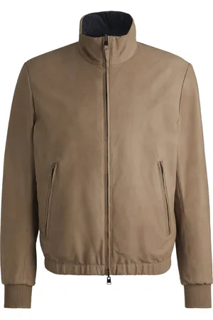 HUGO BOSS Chaqueta reversible en piel nobuk con cremallera bidireccional