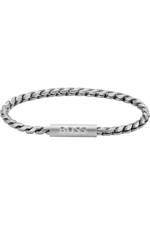 HUGO BOSS Brazalete plateado con cadena trenzada