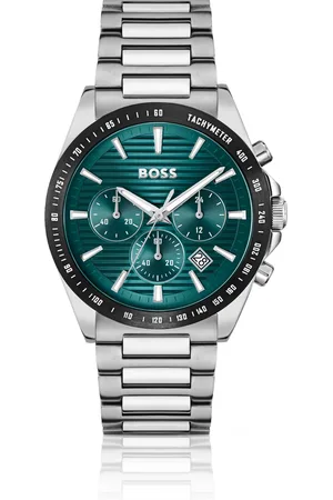HUGO BOSS Cronógrafo con esfera verde ranurada y pulsera de eslabones