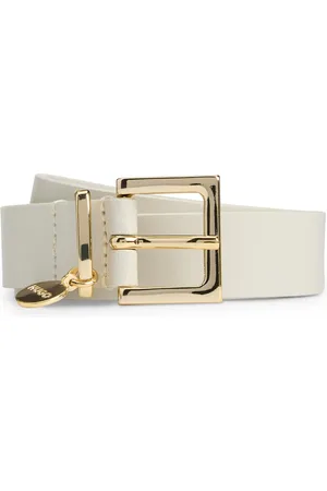HUGO BOSS Cinturón de piel italiana con colgante de logo dorado