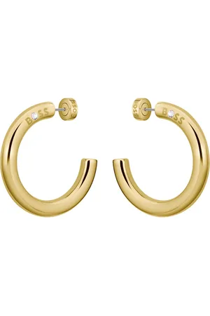 HUGO BOSS Pendientes de aro dorados con detalle de logo