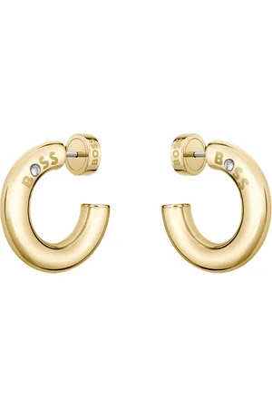 HUGO BOSS Pendientes de aro dorados con detalle de logo