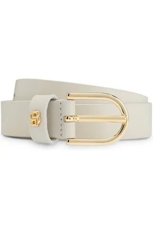 HUGO BOSS Cinturón de piel con colgante de monograma Double B