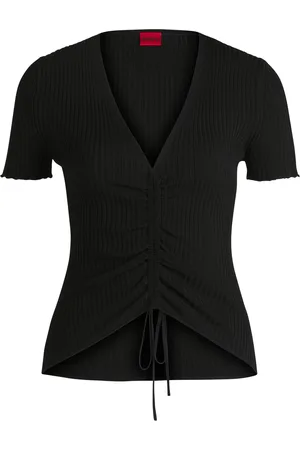 HUGO BOSS Top con escote en pico y parte delantera fruncida