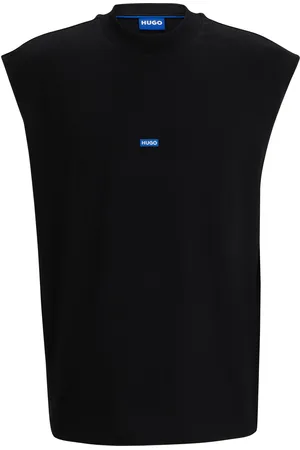 HUGO BOSS Camiseta sin mangas en punto de algodón con etiqueta con logo azul