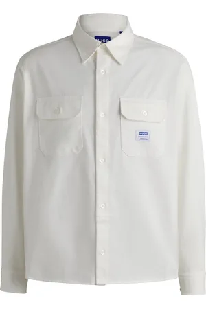 HUGO BOSS Camisa de sarga de algodón con etiqueta con logo