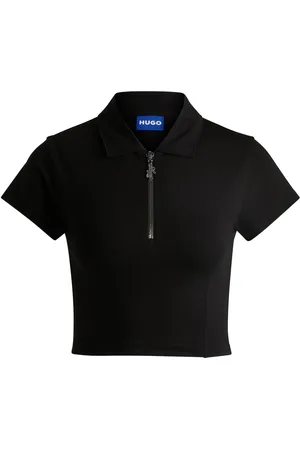HUGO BOSS Polo corto de algodón elástico con tapeta de cremallera