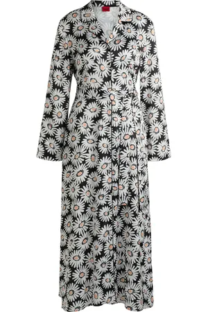 HUGO BOSS Vestido camisero con estampado de margaritas y cinturón de anudar