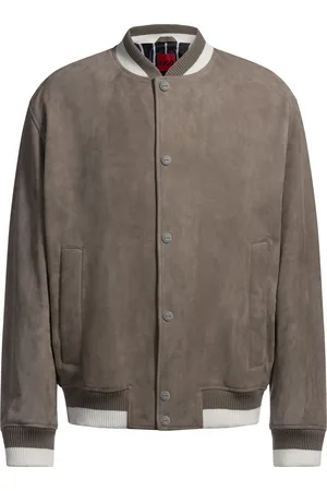 HUGO BOSS Cazadora bomber de ante con ribete de canalé