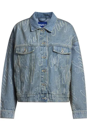 HUGO BOSS Chaqueta boxy fit en denim rígido con logo estampado