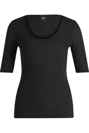 HUGO BOSS Camiseta con escote redondeado en tejido elástico acanalado