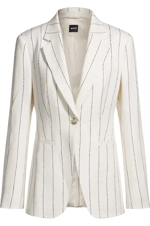 HUGO BOSS Chaqueta de traje slim fit en bouclé de mezcla de lino a rayas