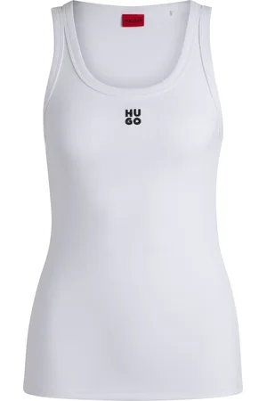 HUGO BOSS Camiseta sin mangas de canalé en mezcla de algodón con logo apilado bordado