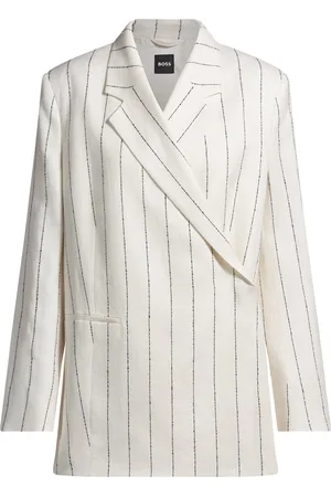 HUGO BOSS Chaqueta de traje relaxed fit en bouclé de mezcla de lino a rayas
