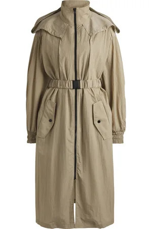 HUGO BOSS Parka larga con cinturón en tejido de sirsaca