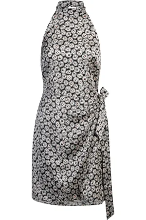 HUGO BOSS Vestido atado al cuello con estampado de margaritas y parte delantera cruzada