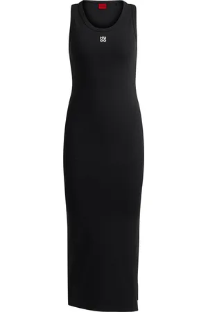 HUGO BOSS Vestido largo en punto elástico con logo apilado