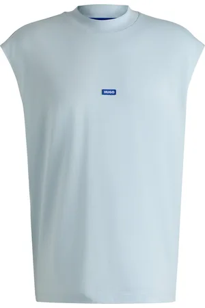 HUGO BOSS Camiseta sin mangas en punto de algodón con etiqueta con logo azul