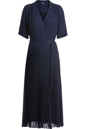 HUGO BOSS Vestido con cinturón y falda plisada