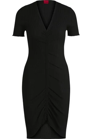 HUGO BOSS Vestido tubo con escote en pico y parte delantera fruncida