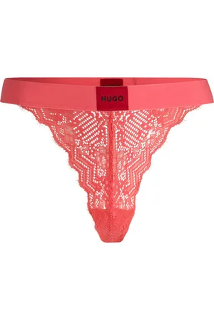HUGO BOSS Tanga de encaje con etiqueta con logo roja