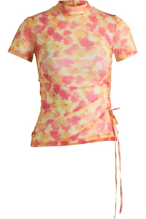 HUGO BOSS Top de malla estampada con fruncido lateral